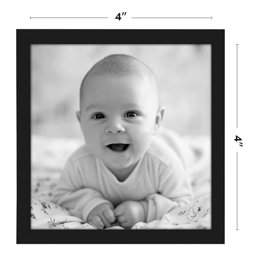 Americanflat 4x4 Picture Frame - Slim Molding - Black | Shatter-resistant glass, wall or tabletop display with included easel, triangle hangers included, secure turn-tab backing - color: Black, size: 4x4