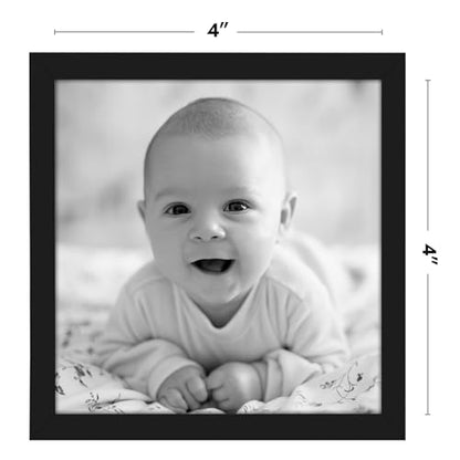 Americanflat 4x4 Picture Frame - Slim Molding - Black | Shatter-resistant glass, wall or tabletop display with included easel, triangle hangers included, secure turn-tab backing - color: Black, size: 4x4