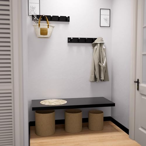 SKOLOO Coat Rack Wall Mount 17 inch, 5 Hooks, Bamboo, Shaker Style, Black | Wooden hooks for wall, painted finish, 100-lb cap, entry/bath/bed, hanging backpack coat towel hat, 16" stud spacing - color: Black, size: 17 inch