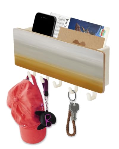 Key Holder for Wall Orange Beige Key and Mail Holder with Shelf 5 Hooks Storage Key Organizer Rack Gradient Pure Color Wood Wall Key Hanger for Entryway Hallway Kitchen Office Home Decor - color: Orange, size: White