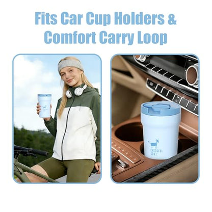 CHEERFUL GOAT Ceramic Lined Coffee Mug – Stainless Steel Travel insulated Tumbler with Ceramic Liner, with lid, 12oz Leak proof Cup for Hot and Cold Water Coffee at Home, Office, or On the Go (Blue) - color: Blue
