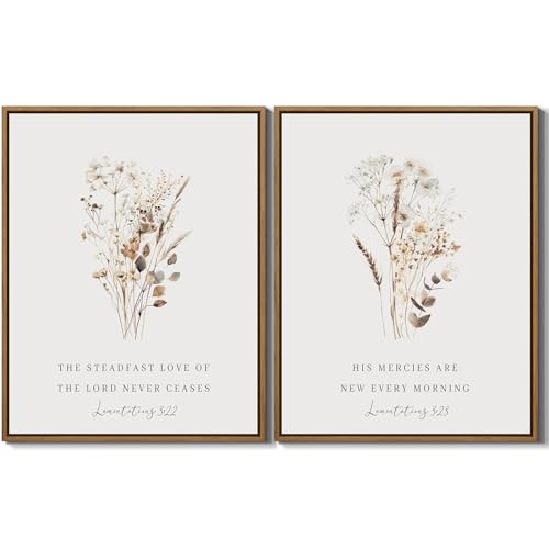 DAZZLING BEAUTY Neutral Watercolor Floral Wall Art Boho Botanical Flower Bible Verse Pictures Prints Vintage Wildflower Canvas Wall Decor Framed Artwork for Farmhouse Kitchen Decoration - 11"x14"x2Pcs - color: Botanical Flower