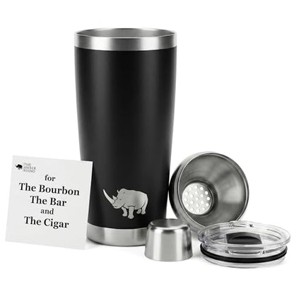 Vacuum Insulated Stainless Steel Cocktail Shaker 20oz | Double Wall Powder Coated Non-Slip Grip | Bar Mixer for Home Bar & Bourbon | Travel Mug Ready | Dishwasher Safe