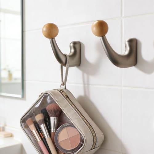 wall-Mounted Light Luxury Coat Hooks, Used for Hanging Coats, Hats, Scarves and Towels, Suitable for Entrance Halls, bathrooms and bedrooms (2, 7110Nickel Brushed Finish + Beech Wood) - color: 7110Nickel brushed finish + beech wood