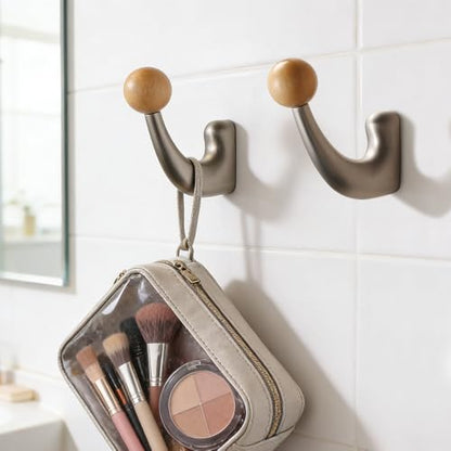 wall-Mounted Light Luxury Coat Hooks, Used for Hanging Coats, Hats, Scarves and Towels, Suitable for Entrance Halls, bathrooms and bedrooms (2, 7110Nickel Brushed Finish + Beech Wood) - color: 7110Nickel brushed finish + beech wood