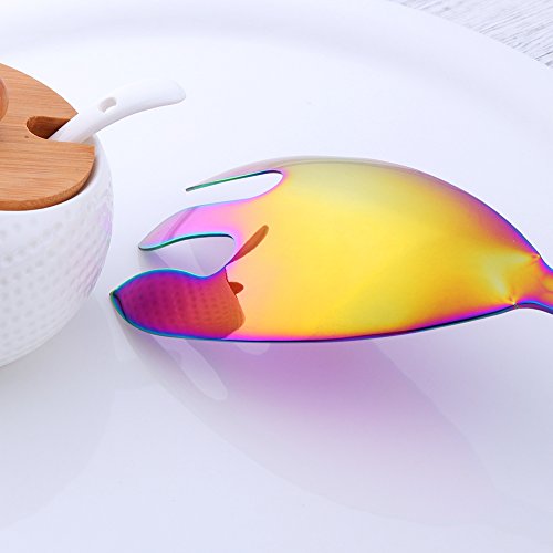 Salad Spoon and Fork Set, 12 Inch Stainless Steel Rainbow Salad Server, Large Serving Utensils, Pack of 2 - color: Rainbow