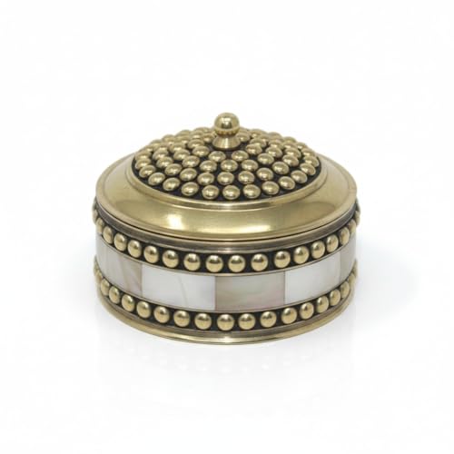 Round Hand Painted Decorative Jewelry Trinket Box Unique Gift for Home Decor Antique Metal Case with Mother of Pearl Sindoor Box/Coin Box for Women and Home Decor (TYPE-8) - color: TYPE-8
