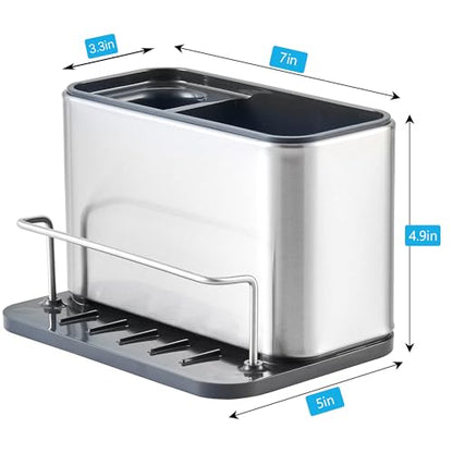 Kitchen Sink Organizer Stainless Steel, Stainless Steel Kitchen Sink Organizer, Compact Multi-Compartment Caddy for Sponges, Brushes & Cleaning Supplies, Rust-Resistant, Easy to Clean