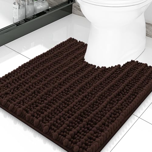 Smiry Bathroom Toilet Rugs U Shaped 20X20, Chenille Bath mats for Toilet | Brown Extra Soft Absorbent Non Slip Rubber Backing Contour Bath Rugs for Toilet, Machine Washable Contoured Bath Mats - color: Brown, size: 20'' X 20''