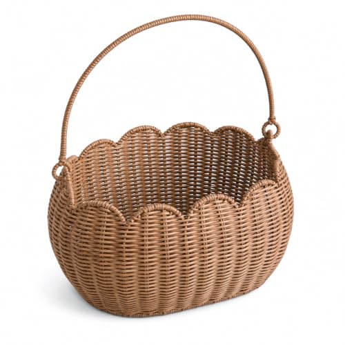 Large Wicker Picnic Basket, Handwoven Garden Harvest Basket for Gathering Vegetables Flowers Fruits, Woven Rattan Style Basket with Handles for Picnic Outdoor Storage Gardening Organization - color: Brown-PP Rattan(12.6 * 9 * 6.1)
