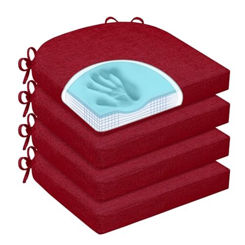 Chair Cushions for Dining Chairs, Non Slip Chair Pads with Ties and Washable Covers, Memory Foam Kitchen Chair Cushions Set of 4, 16"X16"X2.5", Red - color: Red, size: Pack of 4