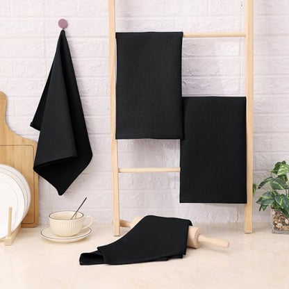 Homaxy 100% Cotton Waffle Weave Kitchen Towels, 4 Pack, Black | Soft and Absorbent Dish Towels, 16 x 26 Inches Quick Dry Hand Towels - color: Black, size: 16 x 26 - 4 Pack