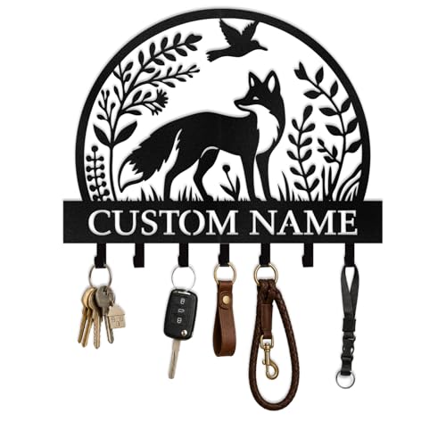 Custom Family Key Hanger for Wall Personalized Key Holder Wall Mount Farmhouse Coat Rack Bedroom Entryway Home Decor Christmas Anniversary Birthday Gifts for Family Mom Dad - color: Custom Fox Key Hooks