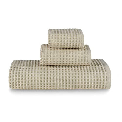 Waffle Bath Sheet Set, 100% Turkish Cotton, Includes 1 Bath Sheet, 1 Hand Towel, 2 Face Towels - color: Beige, size: Bath Sheet Set (4 Pieces)