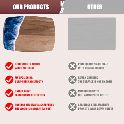 Ocean Charcuterie board, Acacia Wood Resin Spliced Board with Wave Pattern,suitable for Cheese Meat Vegetable Steak, Serving Board (Blue Wave) - color: Blue Wave