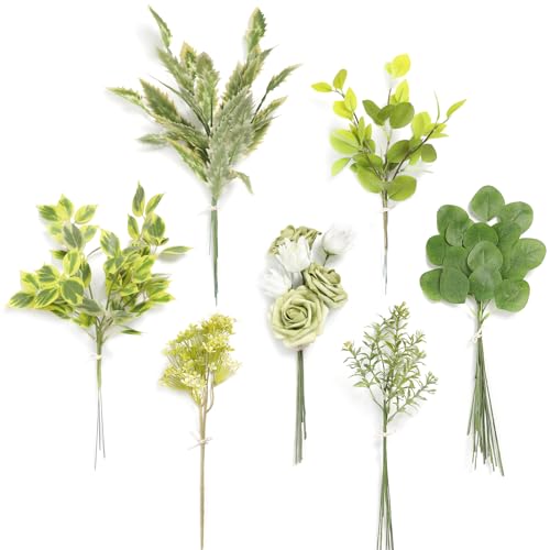 Serra Flora Artificial Greenery Stems Box Set,(Pack of 42pcs) with 7 Kinds of Faux Pink Green Filler for DIY Bridal Bouquets Wedding Floral Arrangement Table Centerpieces - color: Grass Green