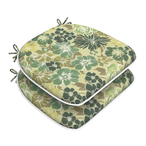 DYTXIII Set of 2 Outdoor Chair Cushions with Ties, Water Repellent Patio Chair Pads 17"x 16" for Outdoor Furniture, Round Corner Seat Cushions for Garden Yard Kitchen Green Rose - color: Green Rose, size: Pack of 2