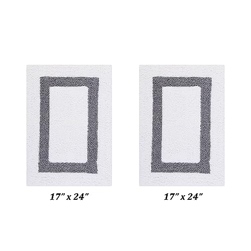 Better Trends 100% Cotton Hotel Collection Bath Mats Set, White & Gray Mats - Tufted, Reversible & Absorbent & Machine Washable 2 Piece Bathroom Rug Set, Shower & Sink Bath Rug - color: White & Gray, size: 2 Piece Set (17" x 24" | 17" x 24")