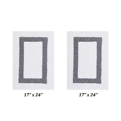 Better Trends 100% Cotton Hotel Collection Bath Mats Set, White & Gray Mats - Tufted, Reversible & Absorbent & Machine Washable 2 Piece Bathroom Rug Set, Shower & Sink Bath Rug - color: White & Gray, size: 2 Piece Set (17" x 24" | 17" x 24")