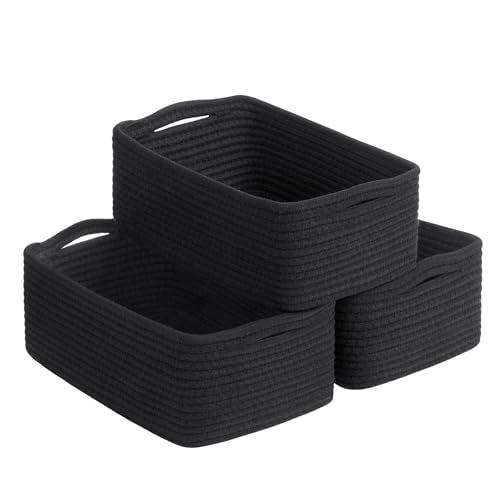 Goodpick 3-Pack Boo Storage Baskets for Closet Organizing, 11 x 7 x 4.5 in | Woven Baskets for Closet Fit Bedroom Lving Room, Large Baskets for Gift Empty, Dog Toy Basket for Pets,Black - color: Black, size: Small (11"L x 7"W x 4.5"H)