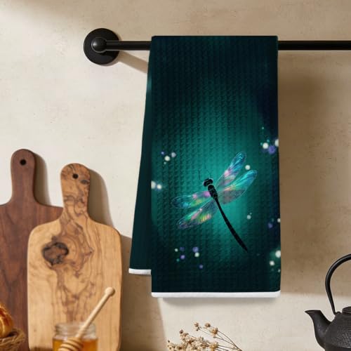 Dreamy Iridescent Dragonfly Kitchen Towels 24x14 Inch, Waffle Hand Towels for Kitchen Home Bathroom, Absorbent Soft Microfiber Dish Cloth Tea Towel, Dragonfly Gifts for Women - color: Lm 323