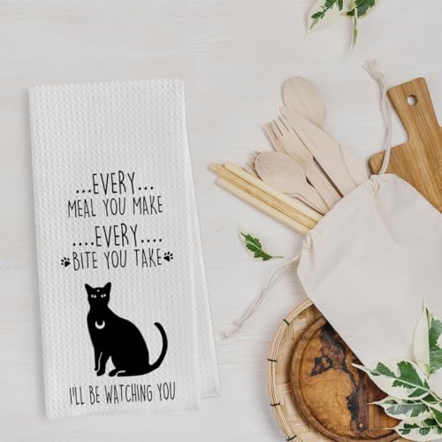 Cat Gifts Dish Towels Set - Funny Waffle Weave Kitchen Hand Tea Towels, Black Cat Gift (1624 Inches Set of 2) - color: Cat