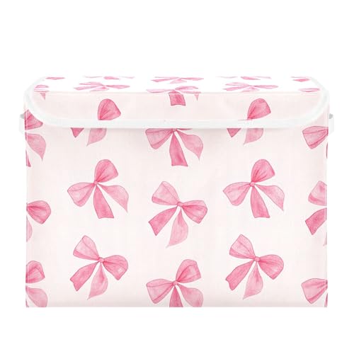 Pink Bow Storage Bins with Lids and Carrying Handle,Foldable Storage Boxes Organizer Containers Baskets Cube with Cover for Home Bedroom Closet Office - color: Pink Bow