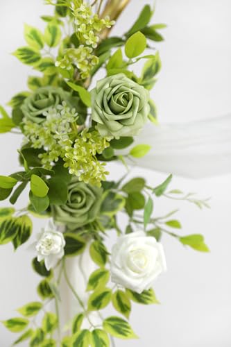 Serra Flora Artificial Greenery Stems Box Set,(Pack of 42pcs) with 7 Kinds of Faux Pink Green Filler for DIY Bridal Bouquets Wedding Floral Arrangement Table Centerpieces - color: Grass Green