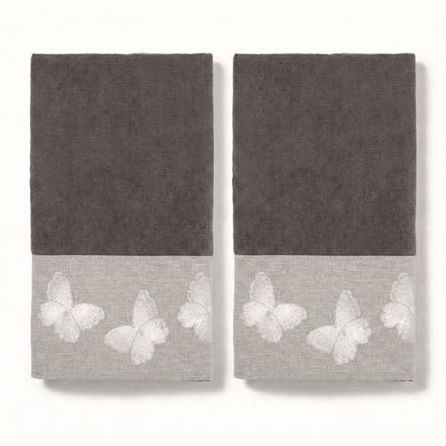 Avanti Linens – Fingertip Towel Set, 100% Cotton Velour Bathroom Towels with Embroidered Butterfly Design & Absorbent Terry Reverse, Home Decor, Set of 2 (Yara Collection)