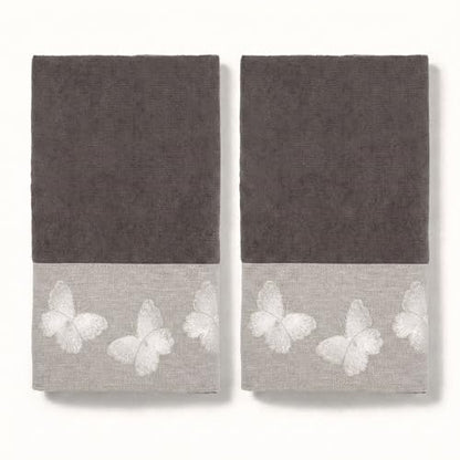 Avanti Linens – Fingertip Towel Set, 100% Cotton Velour Bathroom Towels with Embroidered Butterfly Design & Absorbent Terry Reverse, Home Decor, Set of 2 (Yara Collection)