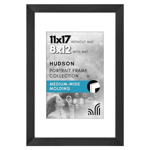 Americanflat 11x17 Picture Frame - Matted to 8x12 - Engineered Wood - Black | Shatter-resistant glass, hangs vertical or horizontal, sawtooth hangers included, use with or without mat - color: Black, size: 11x17