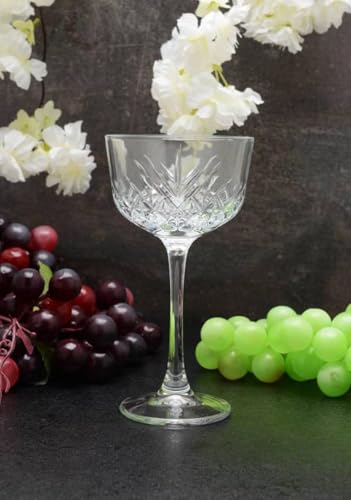 Premium Crystal Coupe Glass Set | 5.4 oz Lead-Free Glassware for Cocktails, Champagne, and Martini | Elegant Diamond Cut Design for Desserts and Appetizers |Vintage Glassware (pack of 4)