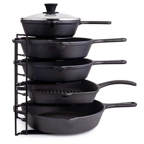 Cuisinel Pan Organizer for Cast Iron Skillets, Griddles, 5-Tier Rack, Black 12.2" - color: Black, size: 12.2", style: Standard