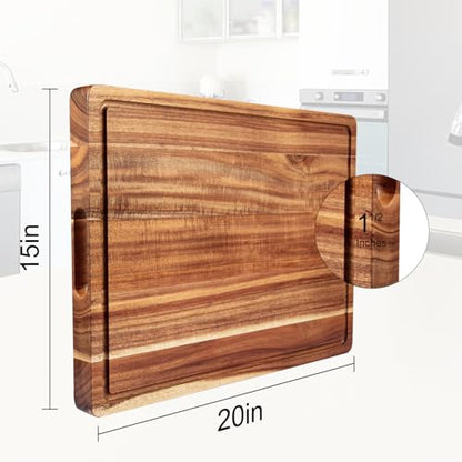 GAOMON 20 x 15 In Extra Large Acacia Wood Cutting Board, 1.5" Thick Kitchen Cutting Boards with Handle & Juice Groove, Butcher Block, Wooden Carving Board for Meat and Chopping Vegetables - size: 20"L x 15"W