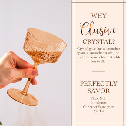 Amber Coupe Cocktail Glasses set of 6 - Ribbed Coupe Cocktail Glasses 9oz, Unique Cocktail Glass for Bar, Martini, Impressive Cocktail Party Glasses - color: Amber