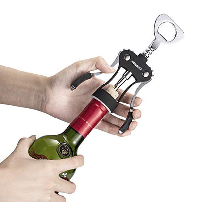 Beneno Wine Opener, Premium Wing Corkscrew Wine Bottle Opener, Black | Durable Solid Zinc Alloy Body, Precise Sharp-Edged Screw, Ergonomic Non-Slip Grip Wing Handle, Multifunctional Bottle Openers - color: Black