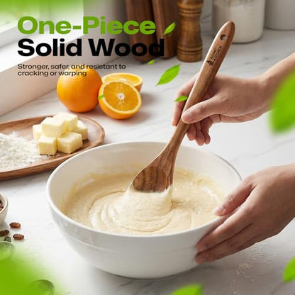 Wooden Salad Spoon Fork, 2-in-1 Teak Wood Cooking Utensil, Long Handle Non-Stick Safe Pasta Server for Mixing Tossing Serving Salad Pasta and Fruits
