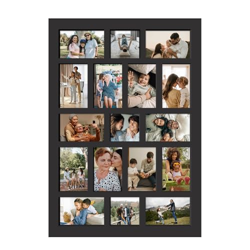 J.M.Deco 17 Opening Collage Picture Frame for Wall Decor, One-piece Photo Frame Collage Gallery Wall Hanging for 4x6 Photos, 4x4 Photos, Ideal Christmas Gift, Black - color: Black, size: 17 Opening