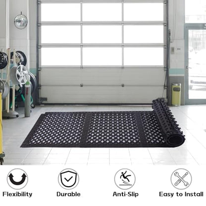 Interlocking Rubber Floor Mats 21”x21” 8 Pack - Open Grid Drainage Tiles, Non-Slip for Deck, Patio, Pool, Garage & Wet Areas - size: 21"x21" Interlocking Mats 8Pcs