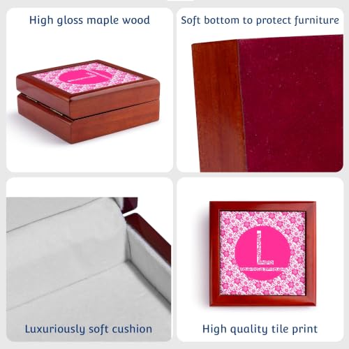 3dRose Hoy Pink Girly Floral Monogram Letter L Jewelry Box 7 x 7 inch with 4 inch tile