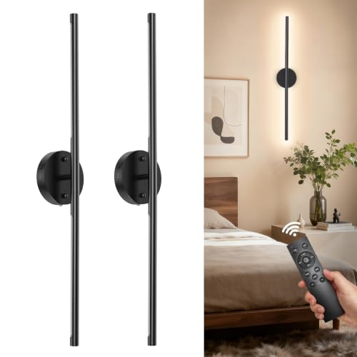 TONYFUL Battery Operated Wall Sconce Set of 2 for Bedroom, Living Room | Rechargeable, 6000mAh Dimmable Bulbs, Remote, 3000K-6500K LED Wall Lights for Bedroom, Living Room, Hallway Decor, Black - color: Black