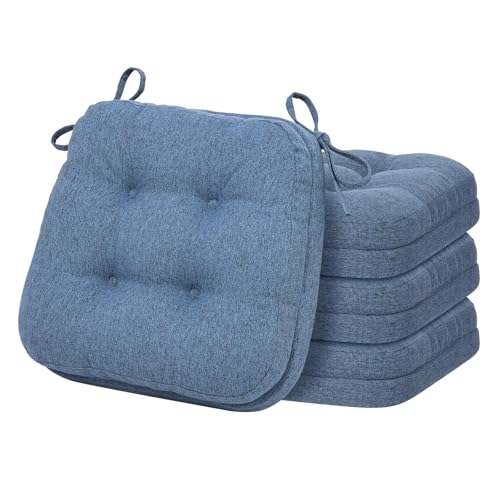 baibu Set of 4 Dining Chair Cushions, Dual-Layer Patent Design Memory Foam Kitchen Chair Cushions, Non-Slip Seat Pads with Ties, 16.5 x 16.5 x 3.5in, 4 Pack, Blue - color: Blue, size: 4 Count (Pack of 1)