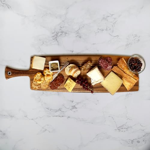 Ironwood Acacia Wood Provencale Paddleboard, XL Rectangular Serving Board | 30" Long With Handle, 24.5" x 8" Serving Surface | Beautiful Acacia Wood Charcuterie Board | XL Centerpiece Board With Handle - size: 30"L x 8"W