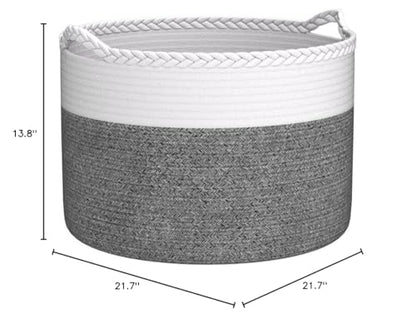 COMSE XXXLarge Woven Blanket & Laundry Basket, 87L, White & Black | 21.7" x 13.8", Cotton Rope, Nursery Hamper for Storage of Toys Clothes Towels, Ideal for Living Room Bedroom Bathroom - color: White & Black