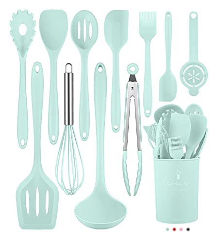 Kitchen Utensils Set-12 Pieces Silicone Cooking Utensils Set (Dishwasher Safe) 392°F Heat Resistant Spatula Set,Kitchen Utensil Set for Nonstick Cookware,Best Kitchen Tools with Holder | Dishwasher Safe 392°F Heat Resistant Spatula Set Kitchen Utensil Set