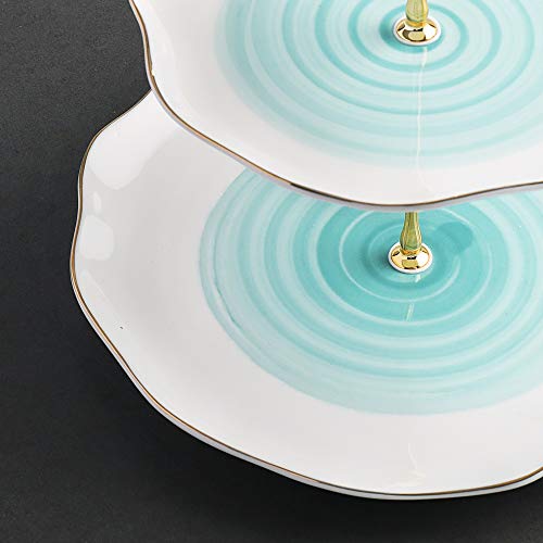 Sweejar 3 Tier Ceramic Cake Stand,Dessert Stand,Cupcake Stand,Tea Party Pastry Serving Platter,Food Display Stand for Tea/Coffee/Birthday/Wedding/Women/Afternoon/Gift - Blue - color: Blue