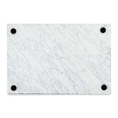 Hiceeden 8 x 12 Inches Marble Cutting Board, Stone Cutting Board with Non-Slip Feet for Kitchen Countertop, Rectangular Serving Slab for Charcuterie, Cheese, Pastry, Scratch & Heat Resistant, White