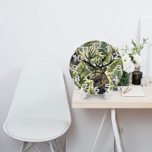Silent Non-Ticking 10-Inch Wall Clock Deer Heads Elk Camouflage Round Decorative Quartz Clock for Living Room,Bedroom,Kitchen - style: Deer Heads