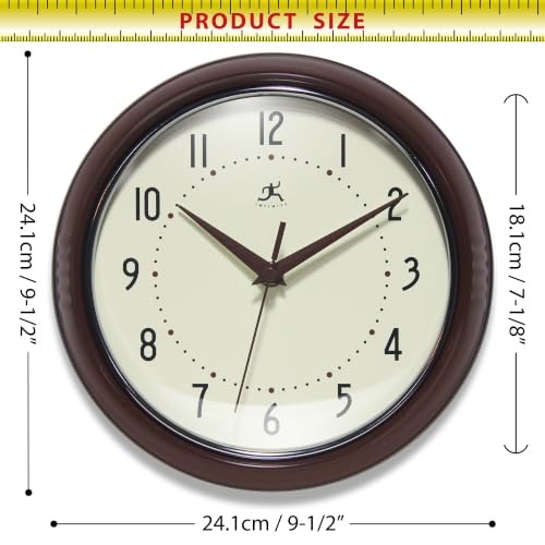 Infinity Instruments Retro Round Metal Wall Clock, Mahogany, 9.5" - color: Mahogany, size: 9.5 Inch