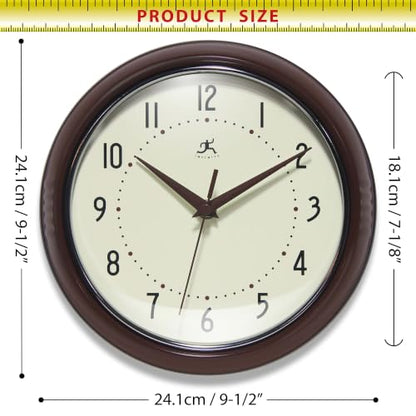 Infinity Instruments Retro Round Metal Wall Clock, Mahogany, 9.5" - color: Mahogany, size: 9.5 Inch